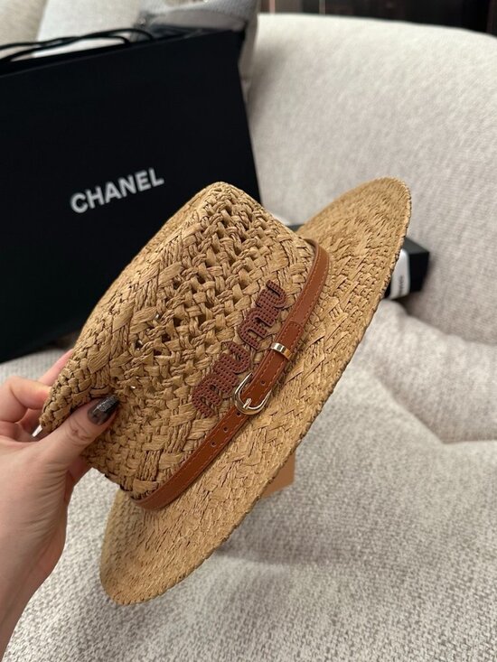 Miu Miu Woven Straw Boater Hat main image 7